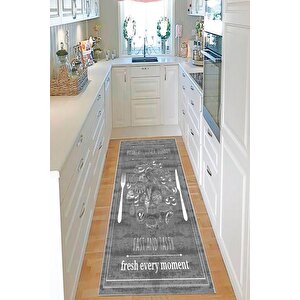 Makinede Yıkanabilir Leke Tutmaz  gri Pvc Deri Kaymaz Taban Fast Mutfak Saçaksız Halı F5034 120x180 cm