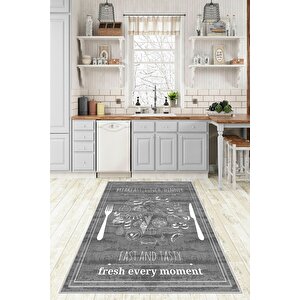 Makinede Yıkanabilir Leke Tutmaz  gri Pvc Deri Kaymaz Taban Fast Mutfak Saçaksız Halı F5034 80x140 cm