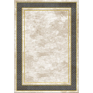 Makinede Yıkanabilir Leke Tutmaz  krem-gold-siyah Deko Deri Kaymaz Taban Salon-yolluk Halısı B1182 120x180 cm