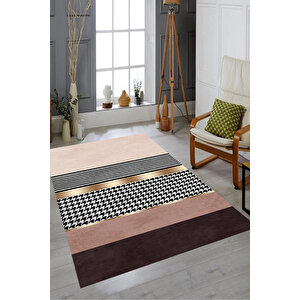 Makinede Yıkanabilir Leke Tutmaz  pudra-pembe Pvc Deri Kaymaz Taban Şerit Salon Halısı A238 100x200 cm