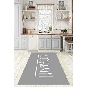 Makinede Yıkanabilir Leke Tutmaz  gri Pvc Deri Kaymaz Taban Kıtchen Mutfak Halısı 388-01 80x140 cm