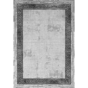Makinede Yıkanabilir Leke Tutmaz  gri Deko Deri Kaymaz Taban Vintage Versace Salon Saçaksız Halı B1198 100x200 cm