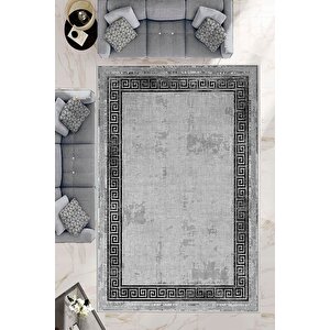 Makinede Yıkanabilir Leke Tutmaz  gri Deko Deri Kaymaz Taban Vintage Versace Salon Saçaksız Halı B1198 180x280 cm