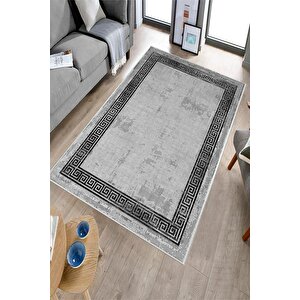 Makinede Yıkanabilir Leke Tutmaz  gri Deko Deri Kaymaz Taban Vintage Versace Salon Saçaksız Halı B1198 180x280 cm