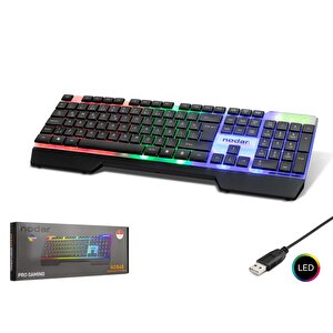 Nd868 Türkçe-q Gökkuşağı Ledli 1.40mt Usb Kablolu İnce Oyuncu Klavyesi - Siyah