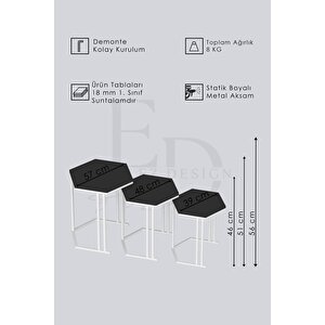 Tokyo 3'lü Zigon Sehpa Siyah Metal - Atlantik Çam Tabla