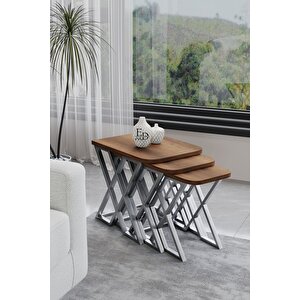 Milano 3'lü Zigon Sehpa Gümüş Metal - Barok Tabla