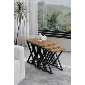 Milano 3'lü Zigon Sehpa Siyah Metal - Atlantik Çam Tabla