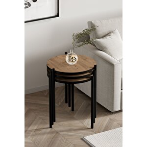 Nice 3'lü Zigon Sehpa Siyah Metal - Atlantik Çam Tabla