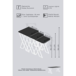 Milano 3'lü Zigon Sehpa Gümüş Metal - Atlantik Çam Tabla