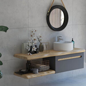 Natur Aynalı Banyo Dolabı Raflı Antrasit 150 Cm