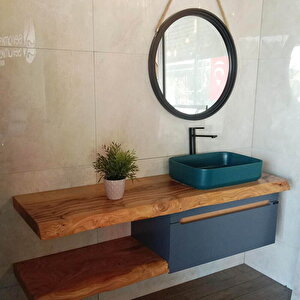 Natur Aynalı Banyo Dolabı Raflı Antrasit 150 Cm