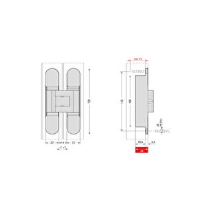 Gizli Menteşe 128x22 Mm 60 Kg Mat Antik Bronz Renk