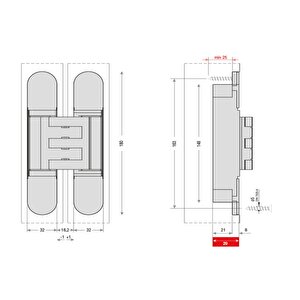 Gizli Menteşe 180x32 Mm Siyah Renk