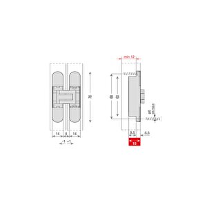 Gizli Menteşe 76x14 Mm 16 Kg Mat Siyah Renk