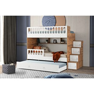 Çeti̇n Ranza Zümrüt Yavrulu Ranza Beyaz & Ahşap Çelik Destekli Membran Kaplama  %100 Mdf Beyaz-Ahşap