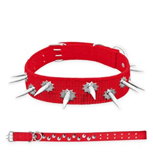 Dokuma Çivili Köpek Boyun Tasması - 5*80 Cm - Kırmızı