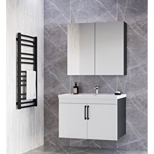 Home Yalova 80cm Antrasit-parlak Akrilik Beyaz Mdf Banyo Dolabı Seti Antrasit Beyaz