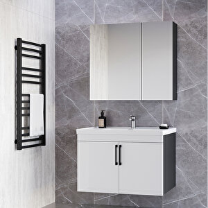 Home Yalova 80cm Antrasit-parlak Akrilik Beyaz Mdf Banyo Dolabı Seti Antrasit Beyaz
