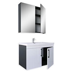 Home Yalova 80cm Antrasit-parlak Akrilik Beyaz Mdf Banyo Dolabı Seti Antrasit Beyaz