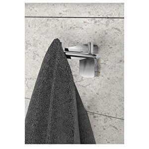 Krom Lux 4 Lü Banyo Seti Uzun Havluluk, Diş Fırçalık, Sabunluk, Bornozluk Set Krom
