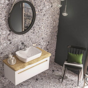 Natur Aynalı Banyo Dolabı Beyaz 80 Cm