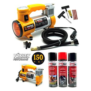 12 V Araba Oto Araç Lastik Şişirme Pompası 150 Psi Metal Gövde  Kompresör Lastik Tamir Kiti Set