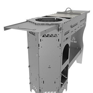 Kamp Ayısı® Forgeout Pro™ Sobalı Ve Izgaralı Taşınabilir Çantalı Katlanabilir 3mm Çelik Outdoor Mutfak Tezgahı
