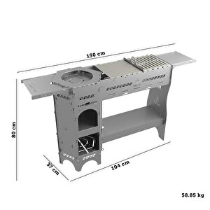 Kamp Ayısı® Forgeout Pro™ Sobalı Ve Izgaralı Taşınabilir Çantalı Katlanabilir 3mm Çelik Outdoor Mutfak Tezgahı
