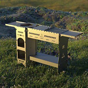 Kamp Ayısı® Forgeout Pro™ Sobalı Ve Izgaralı Taşınabilir Çantalı Katlanabilir 3mm Çelik Outdoor Mutfak Tezgahı
