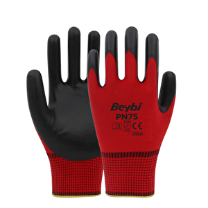 Pn75 No:9 Kırmızı Polyester Astarlı Nitril Eldiven 288 Çift