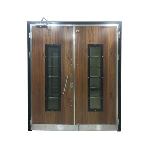 Çelik Kapı Modelleri Antrasit Rengi Bina Giriş Kapısı, Iki Renk ( Ahşap Desenli ) Sağ