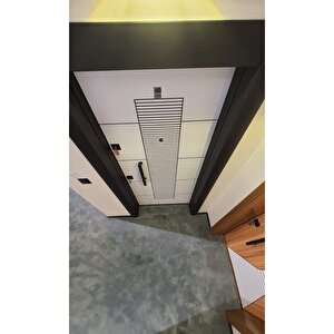 Çelik Kapı, Tırnaklı Çelik Kapı, Düz Model Kapı, Beyaz Renk Antrasit Desenli Çelik Kapı Sağ Açılım