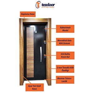 Celik Kapi Ahşap Kaplama Kasalı Kabartmalı Model Daire Kapısı, Çelik Kapı, Villa Kapısı Sol