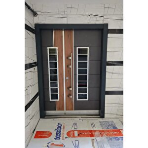 Çelik Kapı Modelleri Antrasit Rengi Bina Giriş Kapısı, Iki Renk ( Ahşap Desenli ) Sol