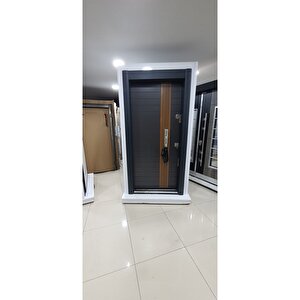 Çelik Kapı, Antrasit Renk, Ahşap Kuşaklı, Tırnaklı Sistem Daire Kapısı Sağ Açılım