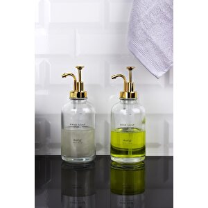Altın Pompalı İkili Yuvarlak Cam Sıvı Sabunluk 500ml