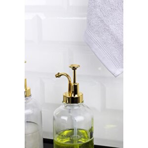 Okyanus Home Altın Pompalı İkili Yuvarlak Cam Sıvı Sabunluk 500ml