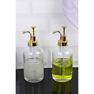 Okyanus Home Altın Pompalı İkili Yuvarlak Cam Sıvı Sabunluk 500ml