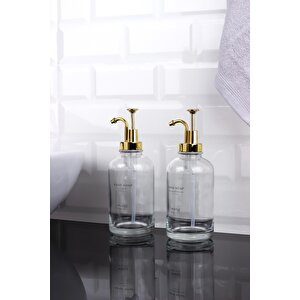 Okyanus Home Altın Pompalı İkili Yuvarlak Cam Sıvı Sabunluk 500ml
