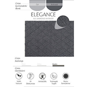 Elegance 01 Antrasit Yün Halı Salon Halısı Koridor Halı Yolluk El Dokuma Halı Örgü El Halı 80x150 cm