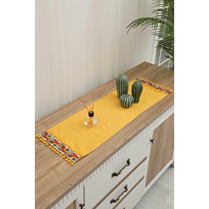 Çiçek Motifli Ve Ponponlu Runner 90 X 30,r-64k Sarı