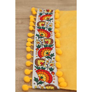 Çiçek Motifli Ve Ponponlu Runner 90 X 30,r-64k Sarı