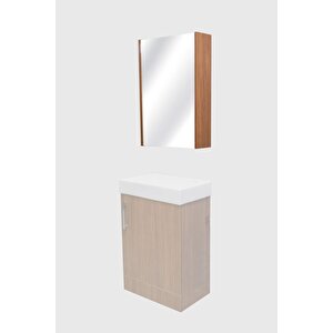 Aynalı Banyo Dolabı – Raflı Lavabo Üstü, Modern Tasarım 45x70 Ceviz