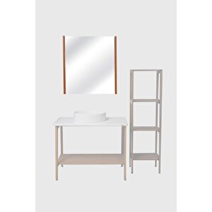 Aynalı Banyo Dolabı – Raflı Lavabo Üstü, Modern Tasarım - 65x60 Ceviz