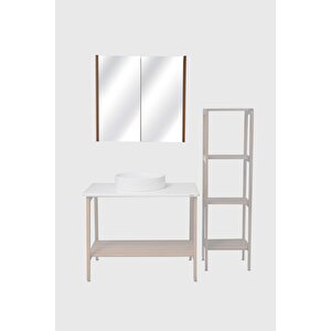 Aynalı Banyo Dolabı – Raflı Lavabo Üstü, Modern Tasarım - 65x70 - Çift Kapak