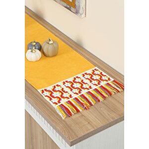 Renkli Saçaklı Ve Motifli Runner 120x40 Cm,r-97o Sarı