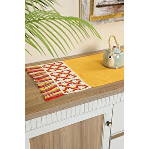 Renkli Saçaklı Ve Motifli Runner 120x40 Cm,r-97o Sarı