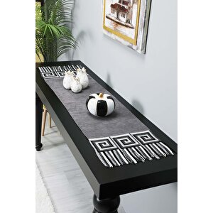 Saçaklı Ve Motifli Runner 120x40 Cm,r-91o Gri