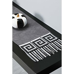 Saçaklı Ve Motifli Runner 120x40 Cm,r-91o Gri